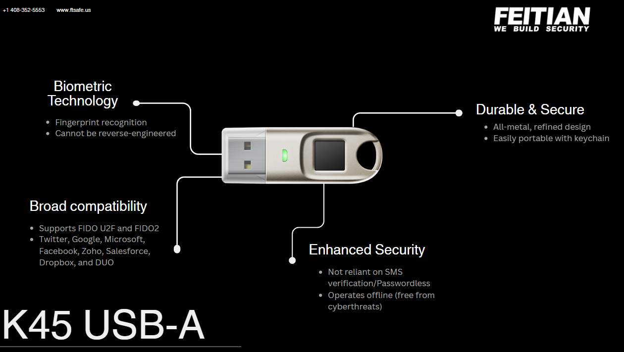 FEITIAN BioPass FIDO2 Biometric Fingerprint Security Key (K45)