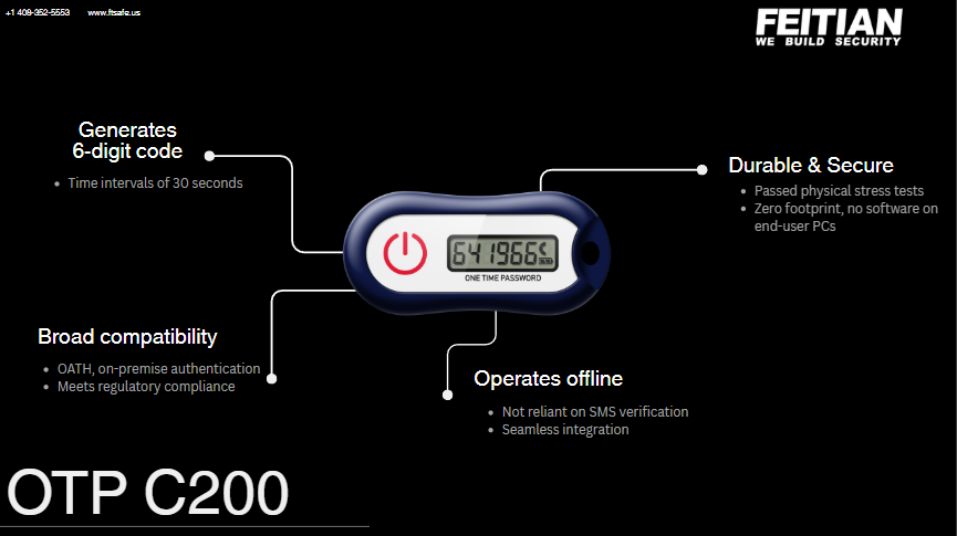 OTP c200 OATH Time-based TOTP [30/60 seconds] 2FA Token | I34
